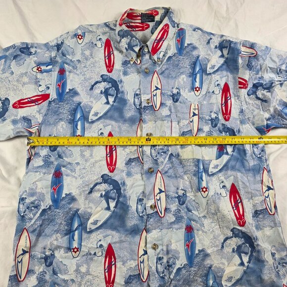 212 NYC Hawaiian Mens Size XL Blue White Button Up Shirt Surfboard Surfer Aloha - Picture 6 of 9